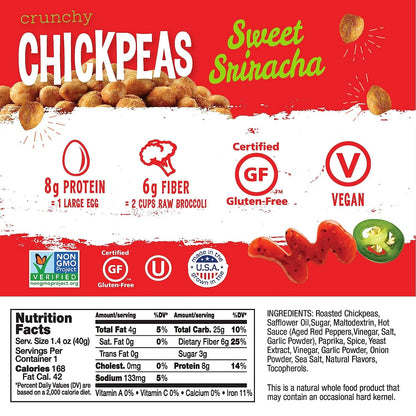 The Good Bean Crunchy Chickpeas - Sweet Sriracha - (10 Pack) 1.4 oz Packet - Roasted Chickpea Beans - Vegan Snack with Good Source of Plant Protein and Fiber