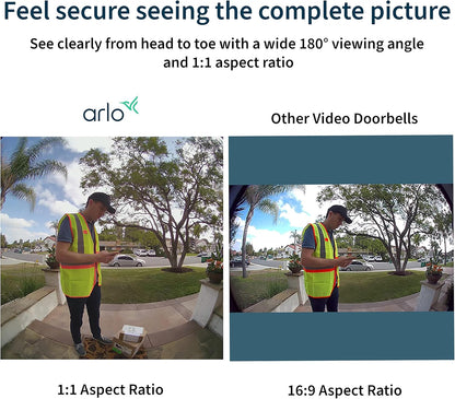 Arlo Essential Wired Video Doorbell - HD Video, 180° View, Night Vision, 2 Way Audio, Black - AVD1001B