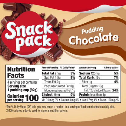Snack Pack Chocolate Pudding, 4 Count Pudding Cups
