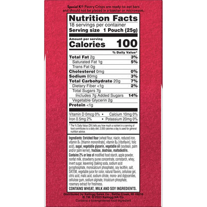 Kellogg's Special K Pastry Crisps, 100 Calories, Breakfast Bars, Value Size, Strawberry, 15.84oz Box (36 Crisps)