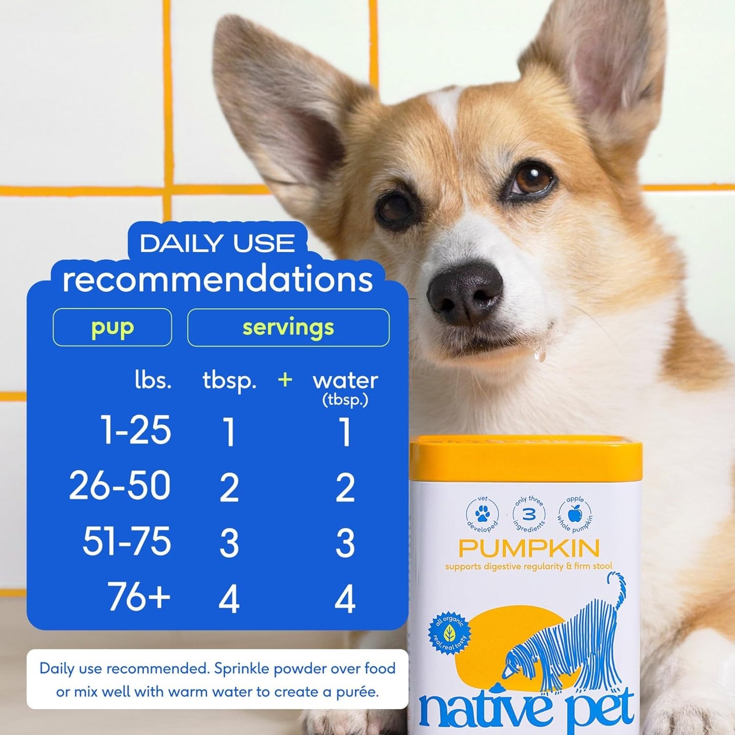 Native Pet Organic Pumpkin for Dogs (8 oz) - All-Natural, Organic Fiber for Dogs - Mix with Water to Create Delicious Pumpkin Puree - Prevent Waste with a Canned Pumpkin Alternative! (8 oz)