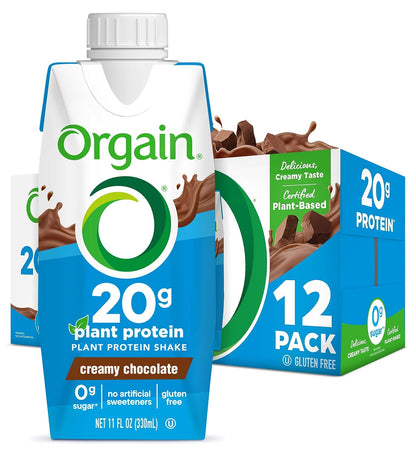 Orgain Organic Vegan Protein Shake, Creamy Chocolate - 20g Plant Based Protein, Ready to Drink, Fruits & Vegetables, Gluten Free, Kosher, No Soy or Dairy Ingredients, 11 Fl Oz (Pack of 12)