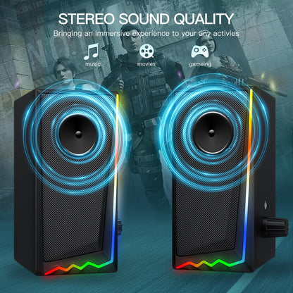 Computer Speakers with 3.5 mm Aux,Desktop Speakers with Various Colorful RGB Lights,Gaming Speakers with Volume Control,Computer Speakers for PC/Desktop Monitor/Laptop/Tablet Phone