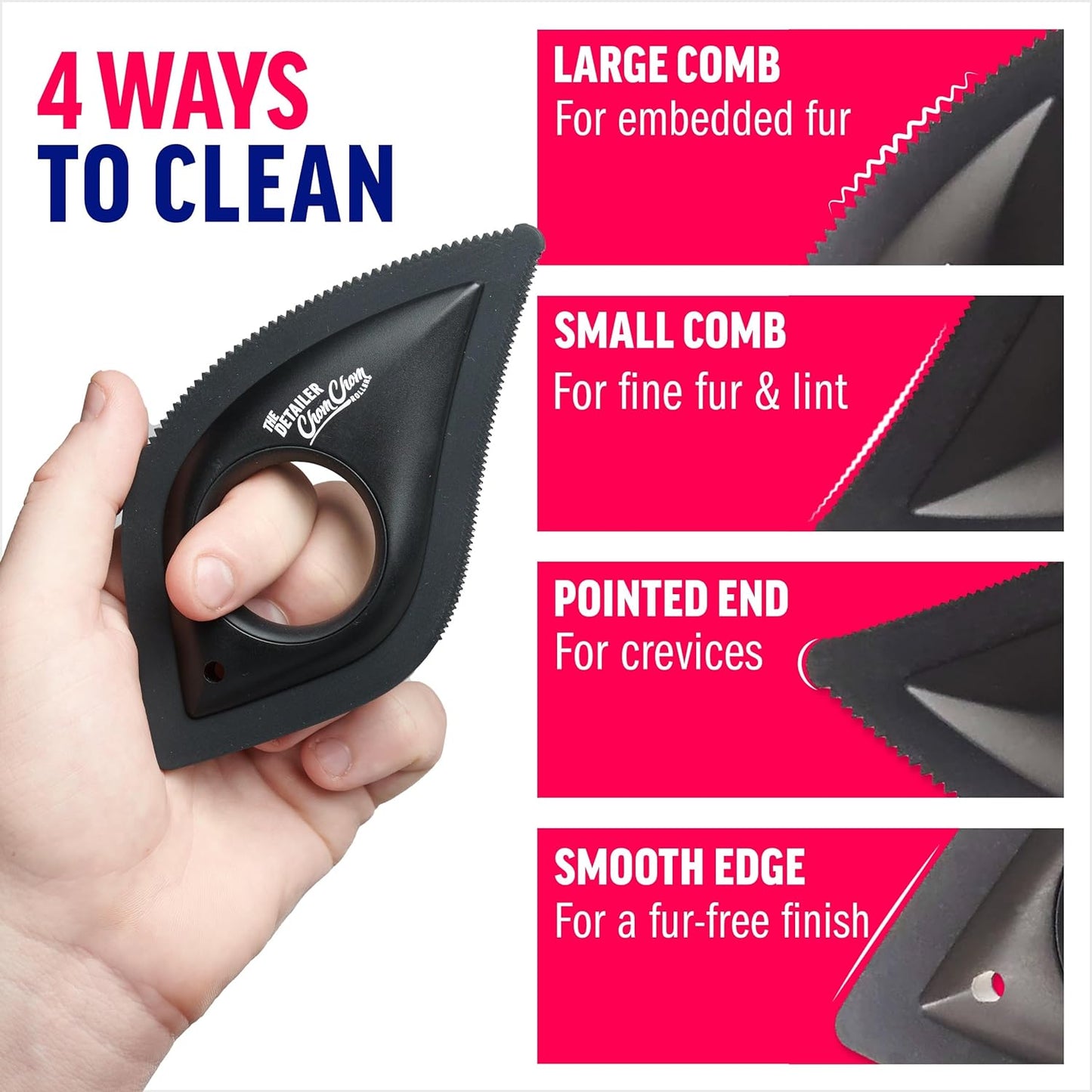 ChomChom Roller Detailer- Scraper for Pet Hair Remover and Lint - Great for CAR - Cat and Dog Hair Remover for Couch, Furniture, Carpet, Clothing and Bedding - Travel Multi-Surface Fur Removal Tool