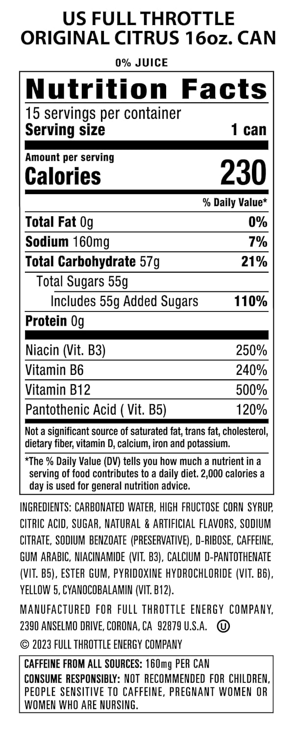 Full Throttle Citrus: Hard-Working Energy Drink. 16 Fl oz (Pack of 15)
