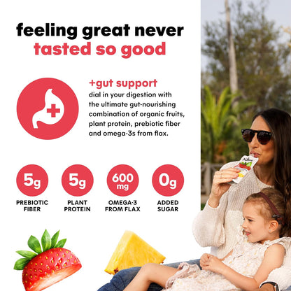 Noka Superfood Fruit Smoothie Pouches, Strawberry Pineapple, Healthy Snacks with Flax Seed, Prebiotic Fiber and Plant Protein, Vegan and Gluten Free, Organic Squeeze Pouch, 4.22 oz, 12 Count