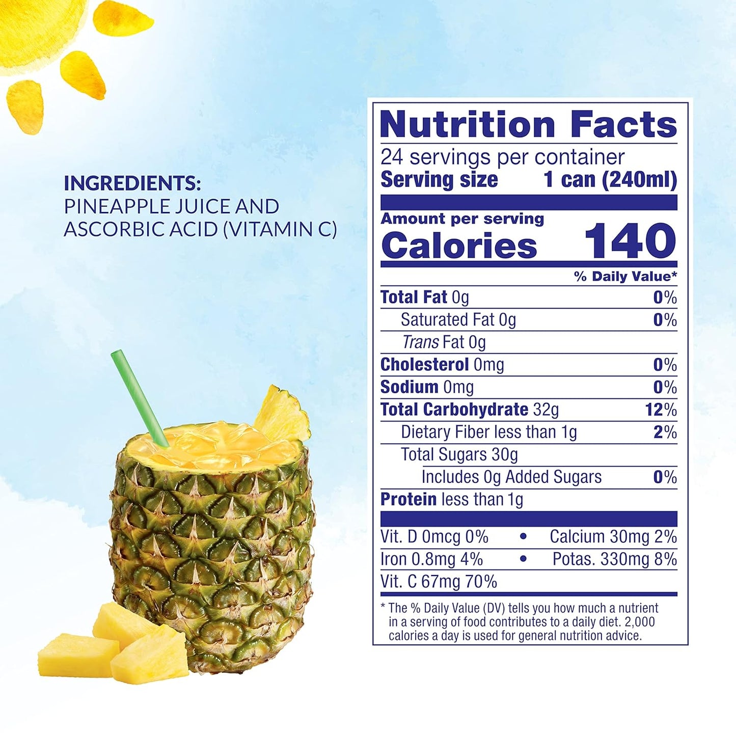 Dole 100% Pineapple Juice, 100% Fruit Juice with Added Vitamin C, 8.4 Fl Oz Cans, 24 Total Cans