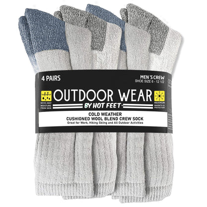 HOT FEET 4 Pack Work Socks for Men & Women - Breathable Boot Hiking Socks, Moisture Wicking Thick Wool Socks, Sizes 6-12.5