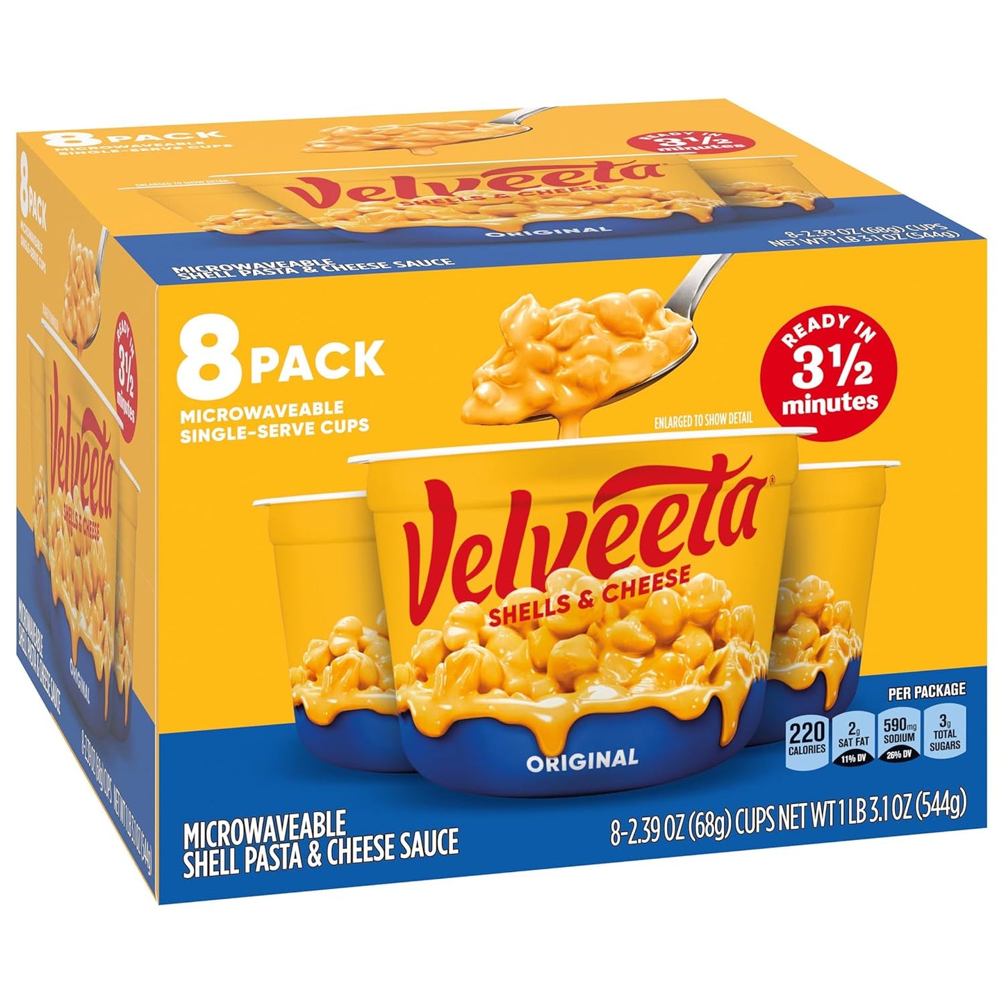 Velveeta Shells & Cheese Original Microwaveable Shell Pasta & Cheese Sauce, 8 ct Box, 2.39 oz Cups