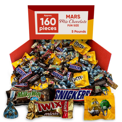Chocolate Mix Fun Size 5 Pounds approx 160 pieces - Halloween Candy Bulk - Peanut M and Ms, MilkyWay, Twix, Snickers - Individually Wrapped Assortment Ideal for Sharing - Halloween Chocolate Variety Pack