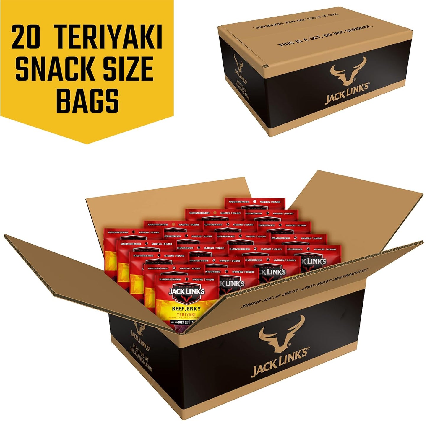 Jack Link's Beef Jerky, Teriyaki, Multipack Bags – Flavorful Meat Snacks for Lunches, Ready to Eat - Great Stocking Stuffers, Gifts for Men, 7g of Protein, Made with 100% Beef – 0.625 oz (Pack of 20)