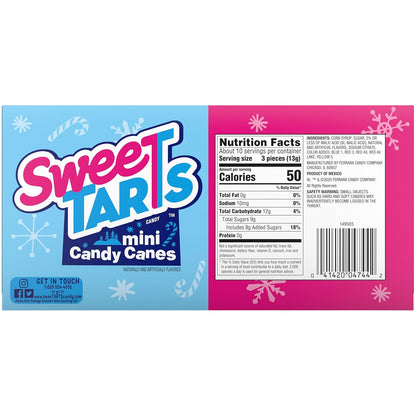 SweeTarts Mini Holiday Candy Canes, Holiday Candy, Christmas Stocking Stuffers for Kids, 4.8 oz Box
