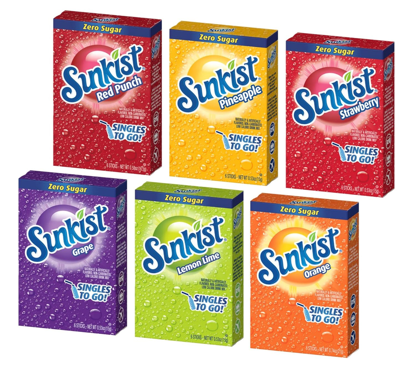 Sunkist Singles to Go Drink Mix Variety Pack, 1 Orange, 1 Grape, 1 Pineapple, 1 Lemon Lime, 1 Strawberry, 1 Red Punch, 1 CT, 1 CT