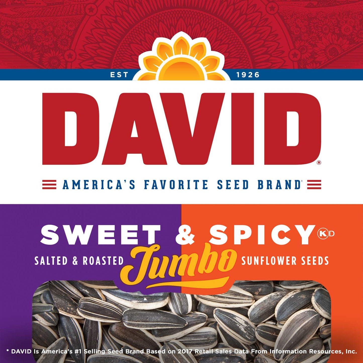 DAVID Seeds Roasted and Salted Sweet and Spicy Jumbo Sunflower Seeds, Keto Friendly, 5.25 oz (Pack of 1)