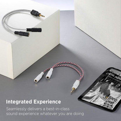 DUKABEL Headphone Splitter, Knitted 3.5mm Audio Splitter TRS 3-Pole Aux Splitter Cable for Headphones Earphones Speakers -Zebra White