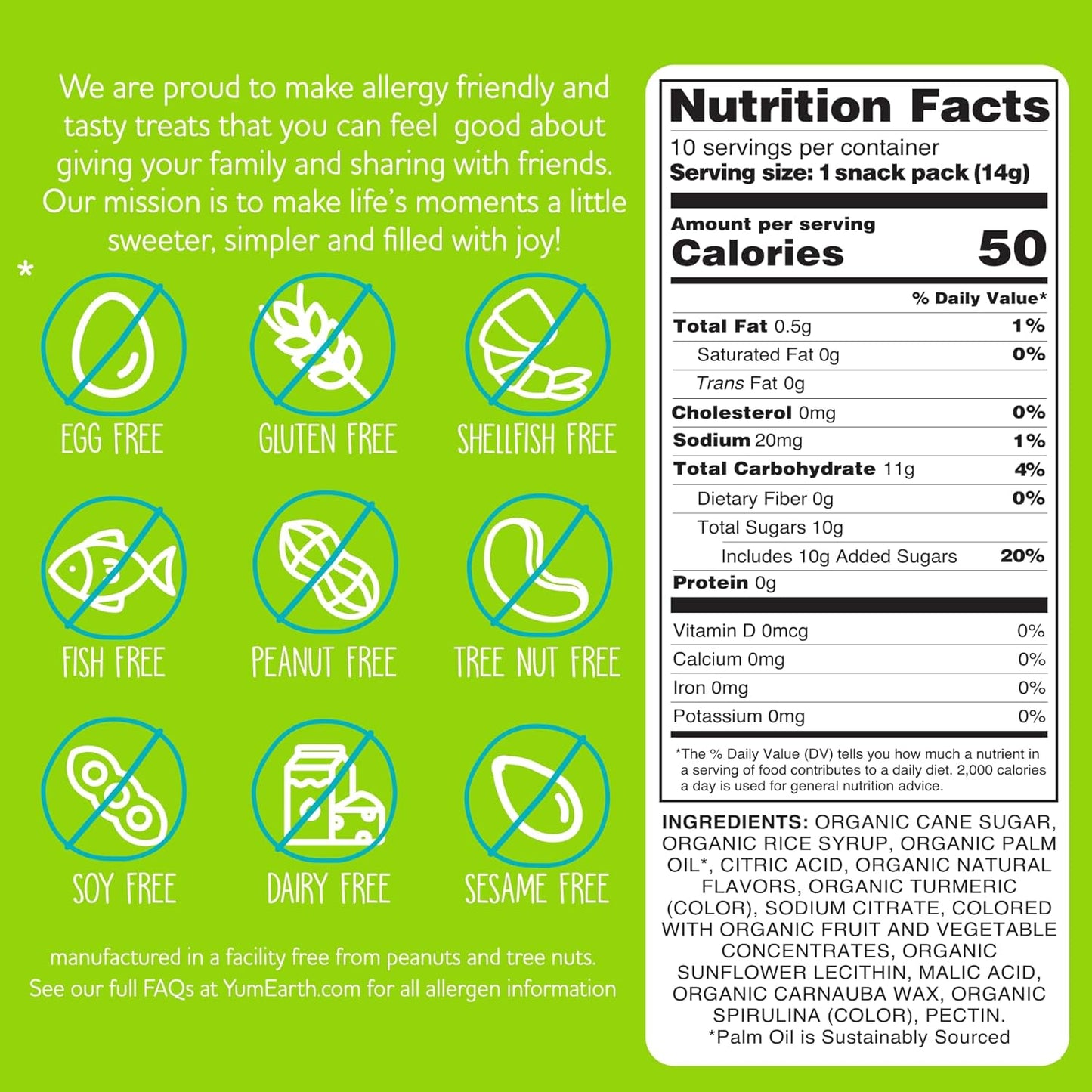 YumEarth Organic Sour Giggles Chewy Candy - Allergy Friendly (Top 9 Free), No Artificial Dyes or Flavors, Non GMO, Gluten Free, Vegan - Individually Wrapped Sour Snack Packs - 0.5 Ounce (Pack of 10)
