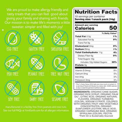 YumEarth Organic Sour Giggles Chewy Candy - Allergy Friendly (Top 9 Free), No Artificial Dyes or Flavors, Non GMO, Gluten Free, Vegan - Individually Wrapped Sour Snack Packs - 0.5 Ounce (Pack of 10)
