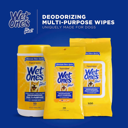 Wet Ones for Pets Deodorizing Multipurpose Pet Wipes, Tropical Splash Scent - Pet Grooming Wipes for In-Between Baths, Pet Cleaning Supplies, Puppy Wipes for Dogs, 50 Count