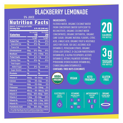 ROAR Complete Hydration Organic - Electrolyte Drinks Loaded with Vitamins C, B5, B12 - Non-GMO, Gluten-Free - Blackberry Lemonade - 12 pc