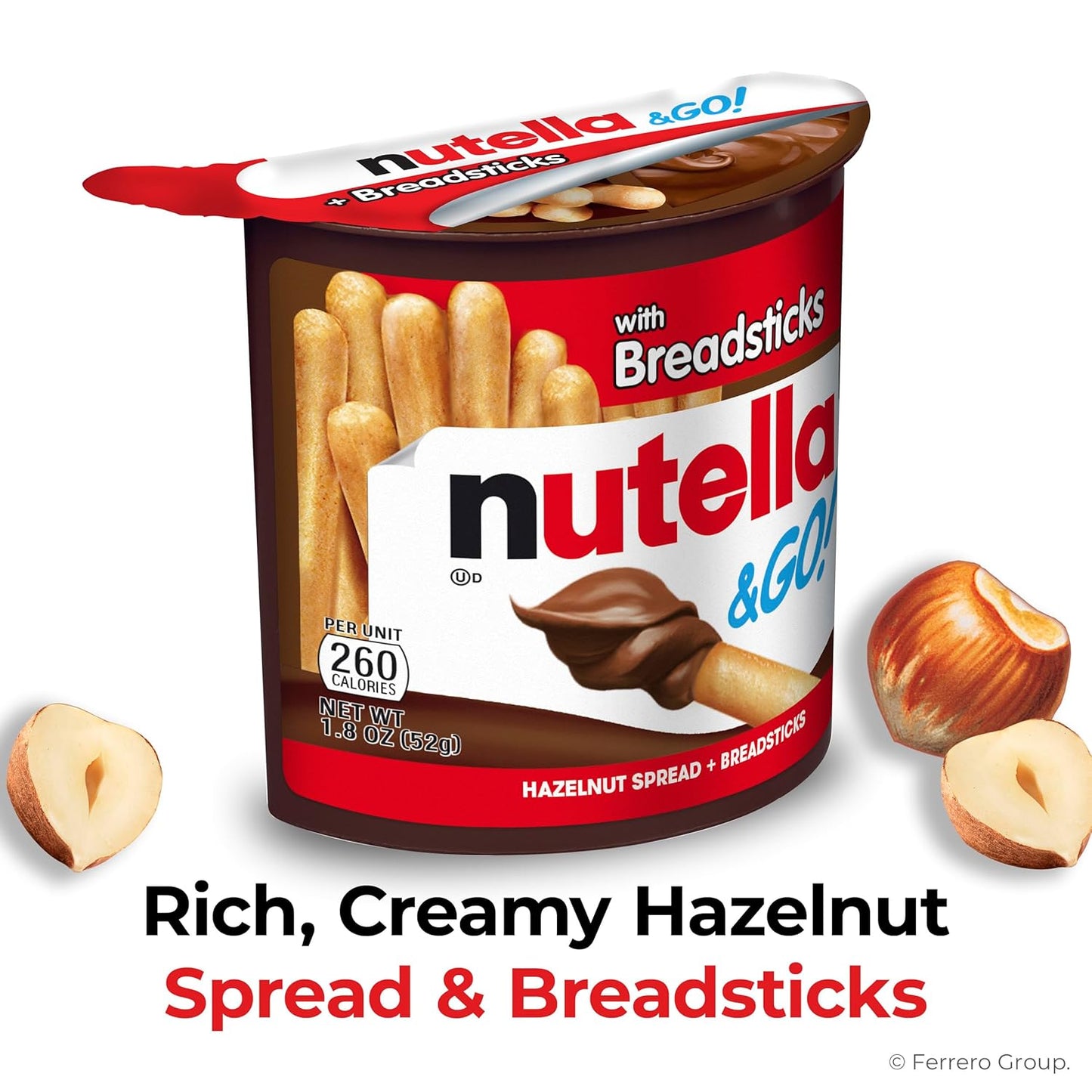 Nutella & GO! Bulk 12 Pack, Hazelnut and Cocoa Spread with Breadsticks, Stocking Stuffers, Snack Cups, 1.8 oz Each