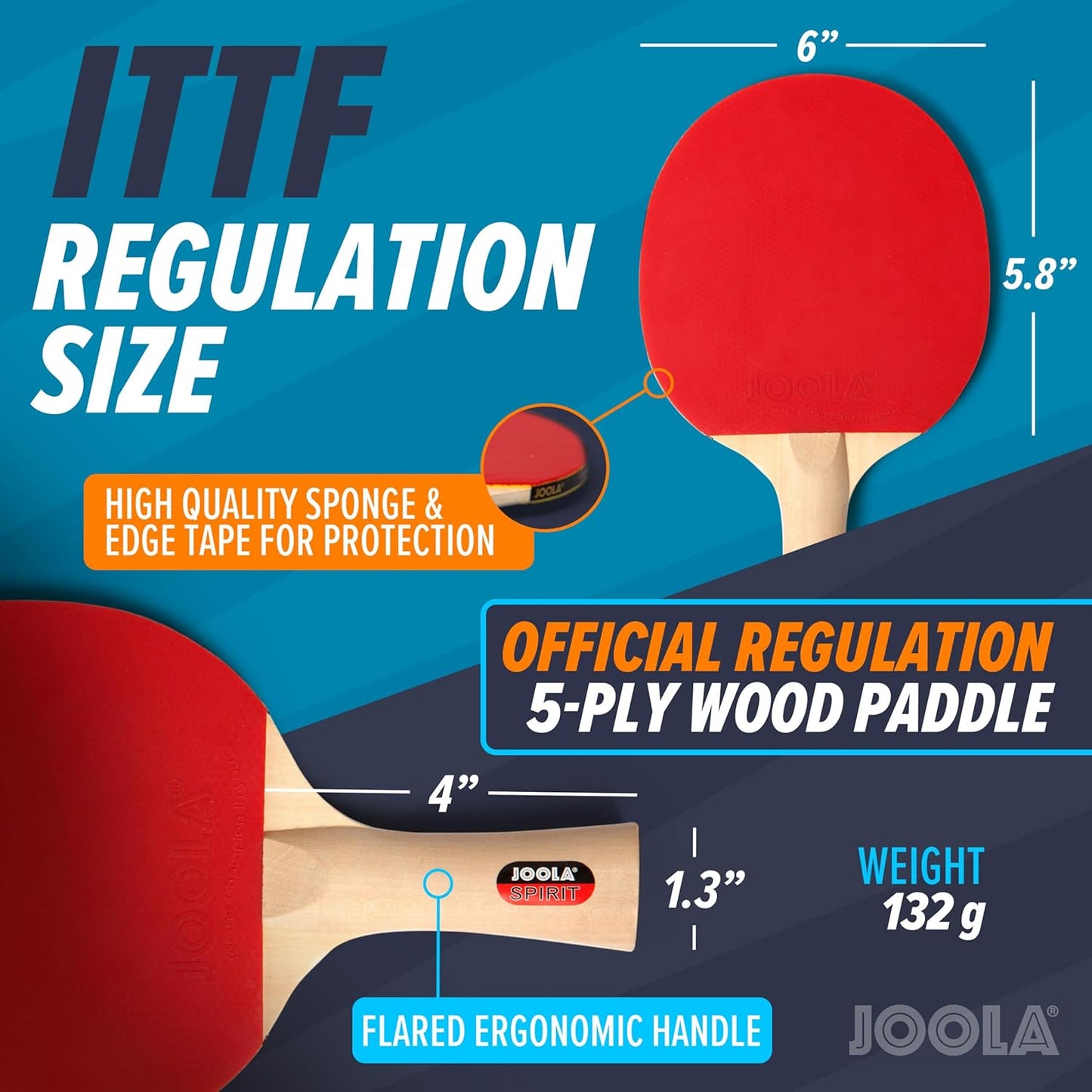 JOOLA Family Premium Table Tennis Bundle Set - 4 Regulation Ping Pong Paddles, 10 Training 40mm Ping Pong Balls and Carrying Case - for Training and Recreational Play - Indoor and Outdoor Compatible