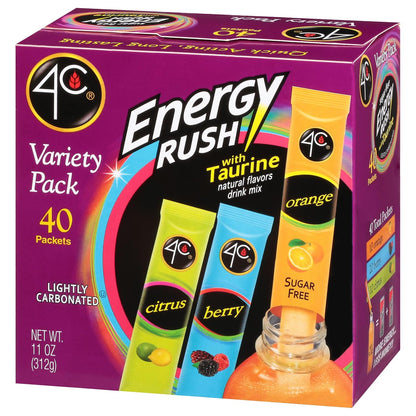 4C Energy Rush Stix, Variety 1 Pack, 40 Count, Single Serve Water Flavoring Packets, Sugar Free with Taurine, On the Go Bundle