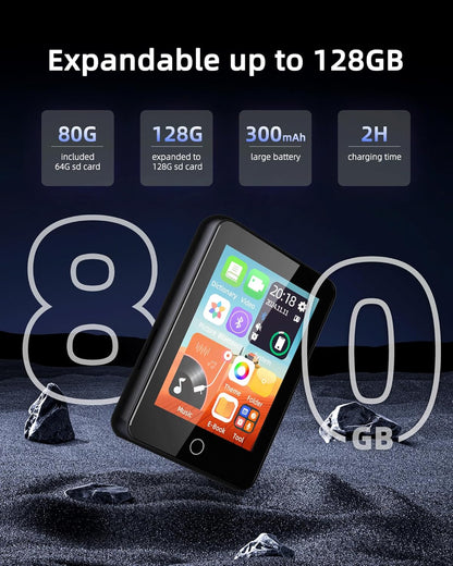 80GB MP3 Player with Bluetooth 5.3, Portable 2.4" Full Touch Screen Music Player for Kids, with HiFi Lossless Sound Speaker,Dictionary,Video,FM Radio,Voice Recorder,E-Book Function,Earphones Included