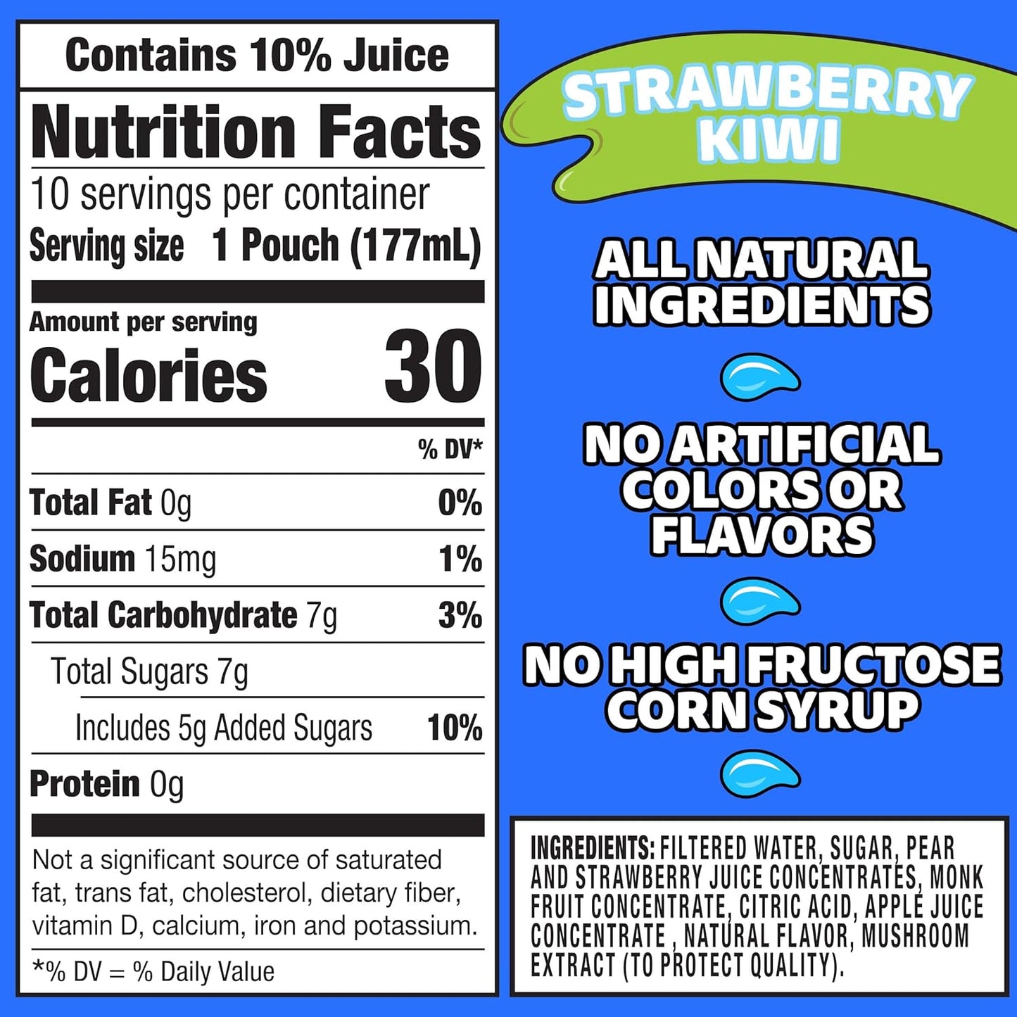 Capri Sun Strawberry Kiwi Flavored with other natural flavor Juice Drink Blend, 10 ct Box, 6 fl oz Pouches