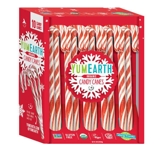 YumEarth Organic Candy Canes - Individually Wrapped Full Size Peppermint Candy Canes - Allergy Friendly, Non GMO, Gluten Free, Vegan - 10 Count (Pack of 1)