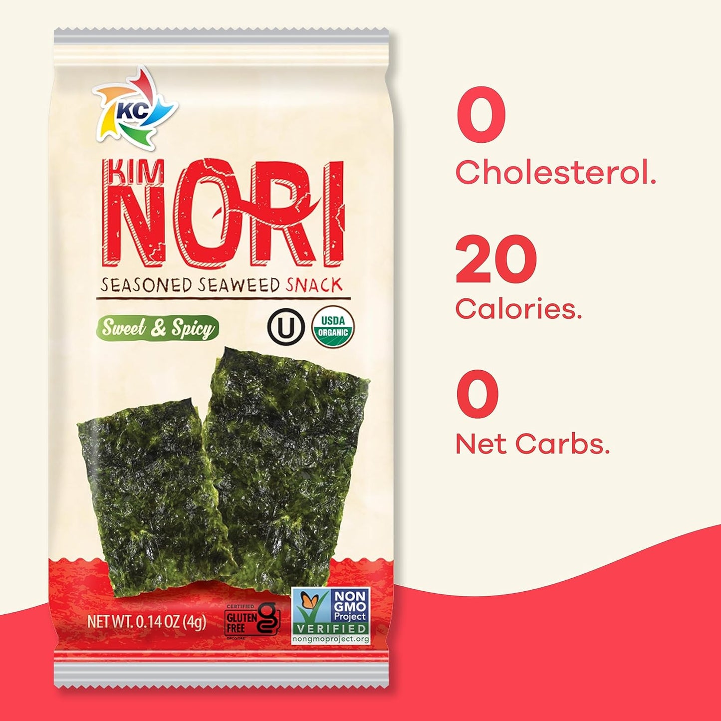 KIMNORI Seasoned Seaweed Snacks Sheets – Organic Sweet 'N Spicy Flavor 24 Individual Packs Roasted Crispy Premium 100% Natural Laver Kim Nori 4g 0.14 Ounce 김 のり 海苔 紫菜