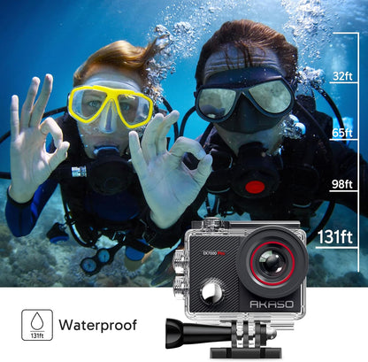 AKASO EK7000 Pro 4K30fps Action Camera with Touch Screen EIS 131ft Waterproof Camera Remote Control 5X Zoom Underwater Camera with Helmet Accessories Kit (with 128GB MicroSD Card)