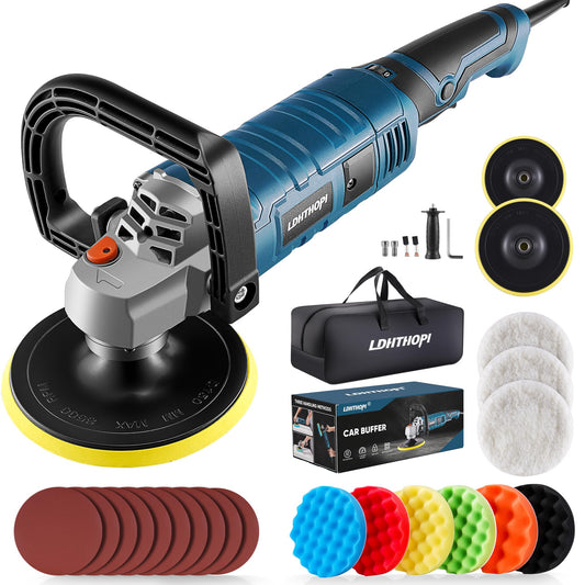 Buffer Polisher, 1600W 7 Inch/6 Inch Rotary Buffer Polisher Waxer, 7 Variable Speed 1000-3500 RPM, Detachable Handle for Car, Boat Sanding, Polishing, Waxing