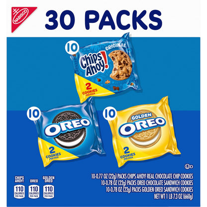 Nabisco Sweet Treats Cookie Variety Pack OREO, OREO Golden & CHIPS AHOY!, 30 Snack Packs (2 Cookies Per Pack)
