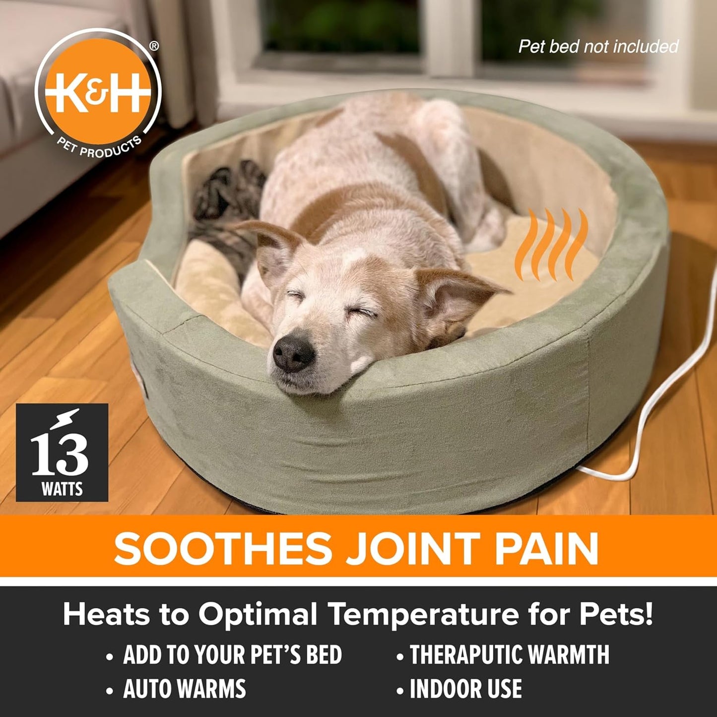 K&H Pet Products Pet Bed Warmer, Turn Any Cat or Dog Bed Into a Heated Cat or Dog Bed, Waterproof Heated Pad to Insert Inside Indoor Cat and Dog Beds - Gray Large