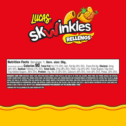 Lucas Skwinkles Pineapple - Tamarind Filled Flavored Sweet & Sour Candy Strips, 0.92oz - 12 Pieces for Treats, Fruit, Parties, Piñatas