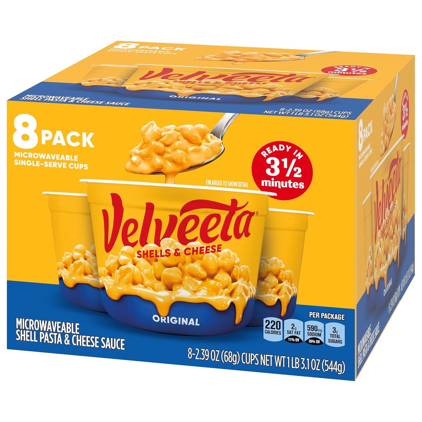 Velveeta Shells & Cheese Original Microwaveable Shell Pasta & Cheese Sauce, 8 ct Box, 2.39 oz Cups