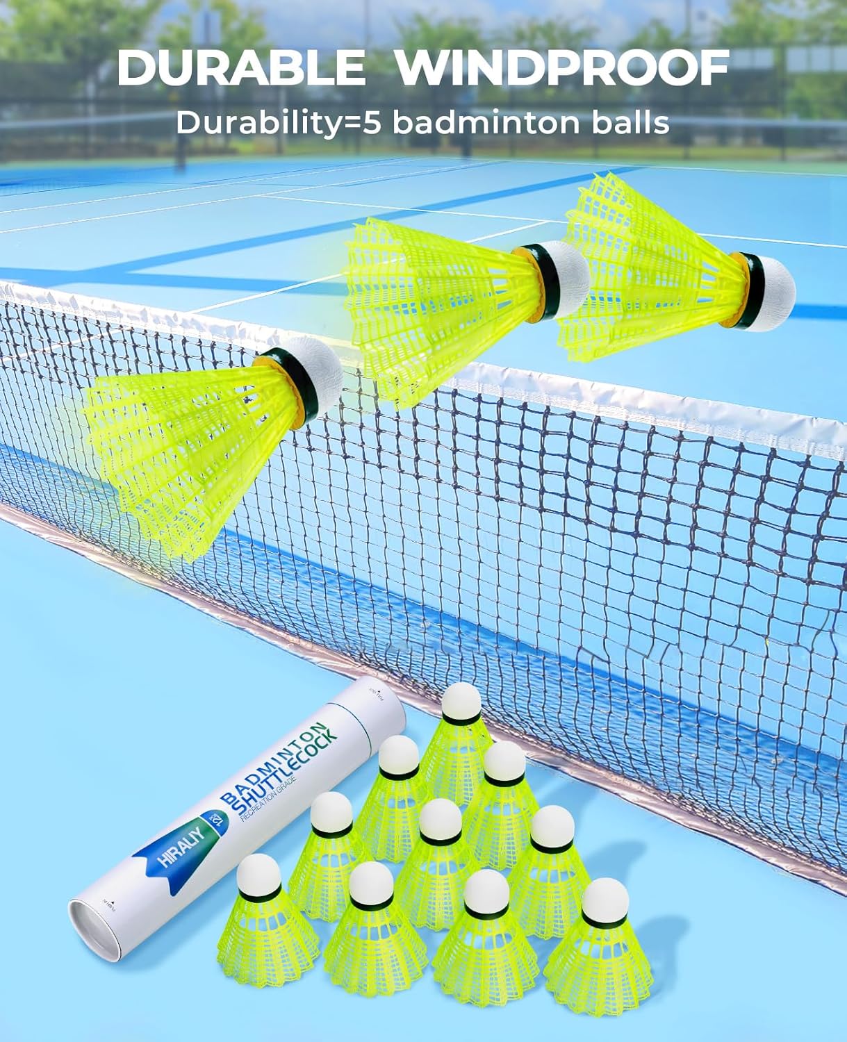 HIRALIY Badminton Shuttlecocks Birdies,Plastic Shuttlecocks for Badminton Set with Stability ＆ Durability, Hight Speed Birdie Ball, Badminton Sets for Backyards Indoor Outdoor Sports Activities