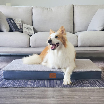 Orthopedic Dog Bed for Large Dogs - Big Waterproof Dog Bed with Removable Washable Cover & Anti-Slip Bottom, Extra Large Dog Crate Bed, Deluxe Plush Pet Bed Mat (Grey)