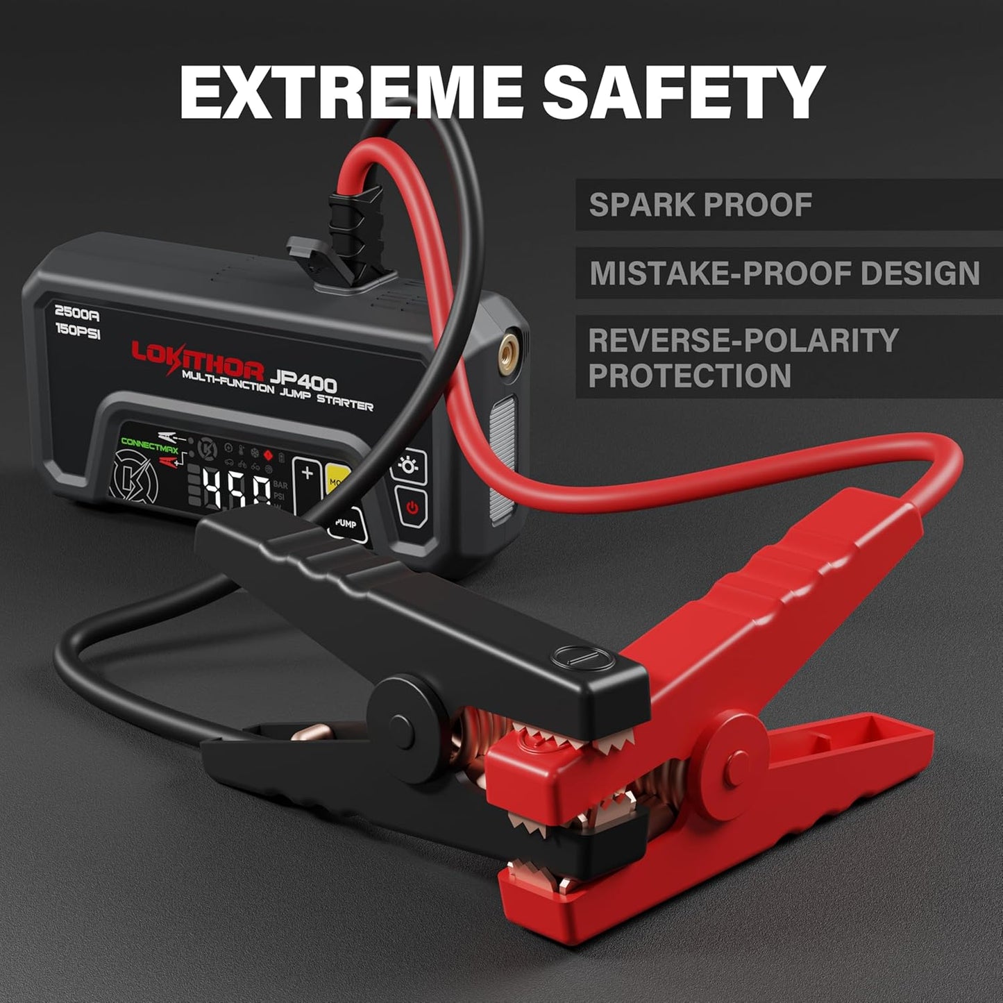 JP400 Jump Starter with Air Compressor, 2500A 12V Portable Car Battery Booster Pack for Up to 8.5L Gas or 6.5L Diesel, 150 PSI Cordless Tire Inflator, Auto Pump with Digital Pressure Gauge