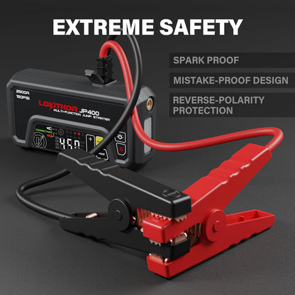JP400 Jump Starter with Air Compressor, 2500A 12V Portable Car Battery Booster Pack for Up to 8.5L Gas or 6.5L Diesel, 150 PSI Cordless Tire Inflator, Auto Pump with Digital Pressure Gauge