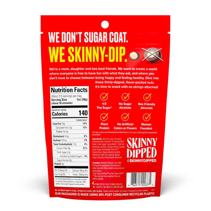 SkinnyDipped Dark Chocolate Peanut Butter Almonds, Healthy Snack, Plant Protein, Gluten Free, 3.5 oz Resealable Bags, Pack of 1
