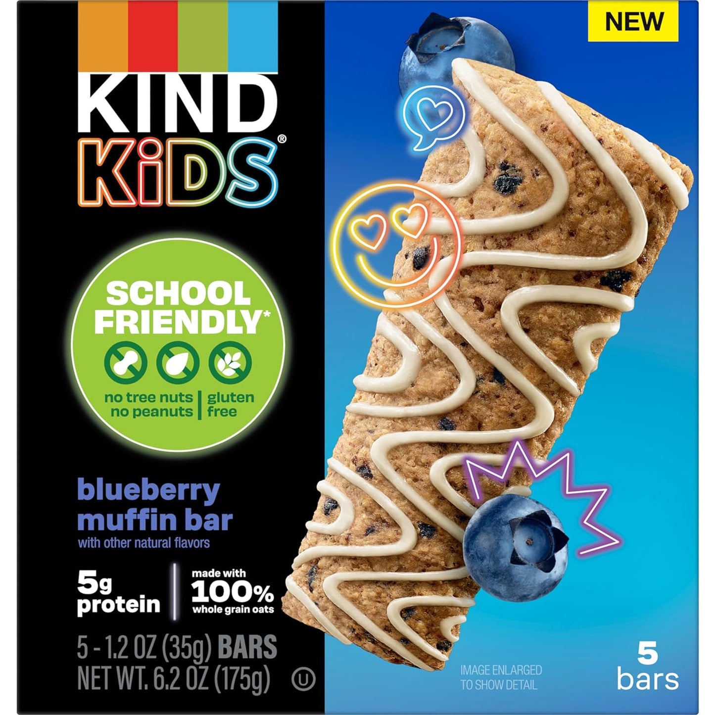 KIND Kids Snacks, Blueberry Muffin Bar, Tree Nut Free, Peanut Free, Gluten Free, Whole Grains and Oats, 5g Protein, 5 Count