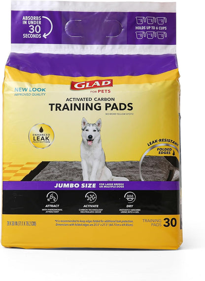 Glad for Pets Extra Large Charcoal Dog Training Pads - Absorbent Disposable Pee Pads for Dogs, Cats & Puppies - Jumbo-Size Potty Pads that Neutralize Urine Instantly - 30 Count Pet Supplies