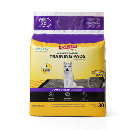 Glad for Pets Extra Large Charcoal Dog Training Pads - Absorbent Disposable Pee Pads for Dogs, Cats & Puppies - Jumbo-Size Potty Pads that Neutralize Urine Instantly - 30 Count Pet Supplies