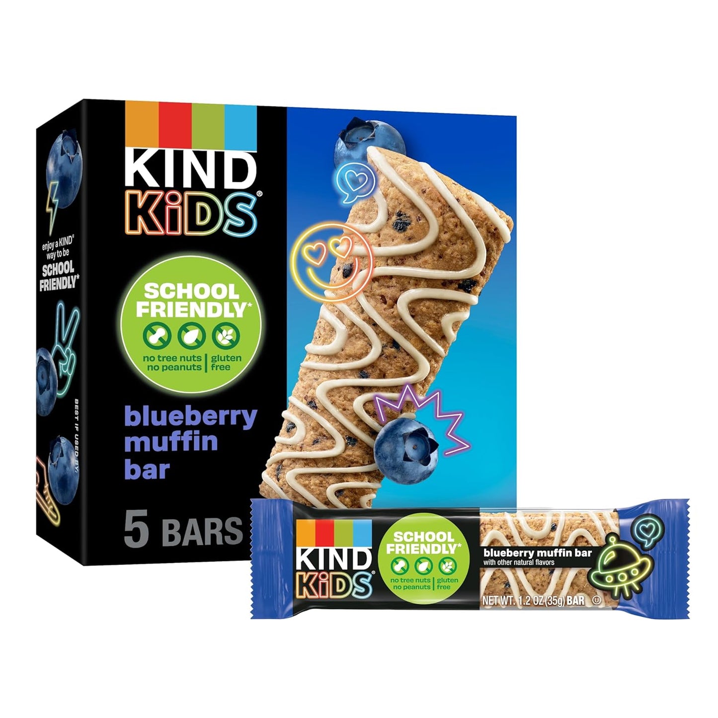 KIND Kids Snacks, Blueberry Muffin Bar, Tree Nut Free, Peanut Free, Gluten Free, Whole Grains and Oats, 5g Protein, 5 Count