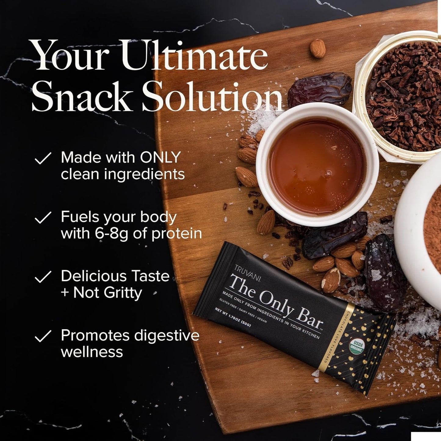 Truvani Plant Based Snack Bar | Chocolate Brownie Single Bar | 7g Protein | USDA Organic and Vegan | The Only Bar | Dairy, Soy, and Gluten Free | Individually Wrapped
