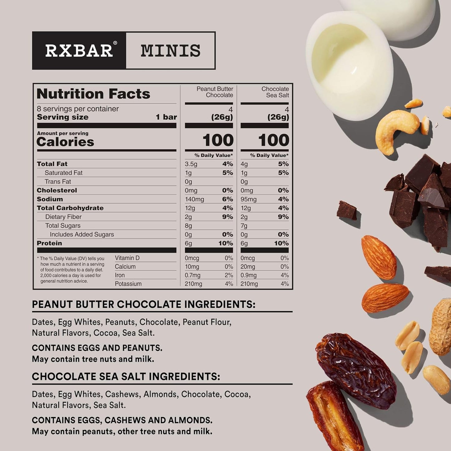 RXBAR Minis Protein Bar, Variety Pack, 2 Flavors, 7.36oz Box (8 Count)