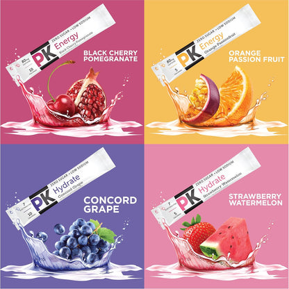 PURE KICK Energy and Hydrate Singles To Go Drink Mix Variety Pack, Black cherry Pomegranate, Orange Passion Fruit, Strawberry watermelon and Concord Grape, 40 Count (Pack - 1)