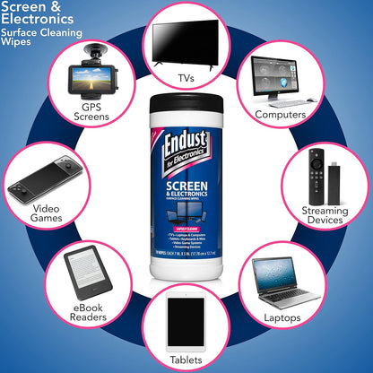 Endust for Electronics; Screen & Surface Cleaning Wipes, Great LCD and Plasma Wipes, 70 Wipes (11506)