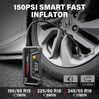 JP400 Jump Starter with Air Compressor, 2500A 12V Portable Car Battery Booster Pack for Up to 8.5L Gas or 6.5L Diesel, 150 PSI Cordless Tire Inflator, Auto Pump with Digital Pressure Gauge